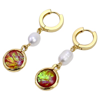 原创设计小众轻奢ks新品高级优雅高级女炫彩欧泊天然珍珠耳环耳圈