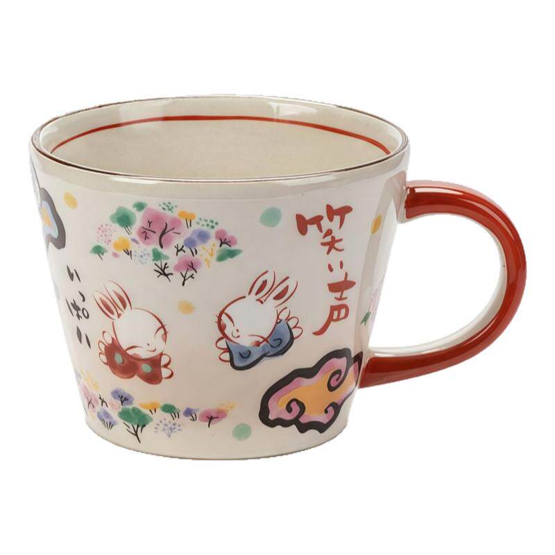 日本进口夕立窑陶瓷茶杯家用高颜值日式手绘兔子咖啡杯小众马克杯