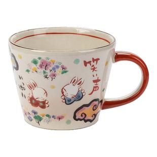 日本进口夕立窑陶瓷茶杯家用高颜值日式手绘兔子咖啡杯小众马克杯