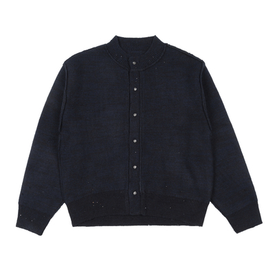 HOMME DE MODE秋冬手工饰品镶嵌针织衫做旧磨破挂烂修身毛衣开衫