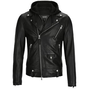 MACKAGE男士 MAGNUS可拆卸连帽机车帅气休闲皮衣外套上衣情侣款