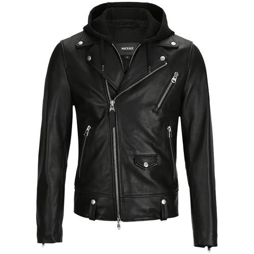 MACKAGE男士 MAGNUS可拆卸连帽机车帅气休闲皮衣外套上衣情侣款