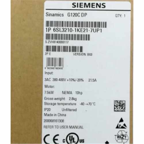 议价6SL3210-1KE21-7UP1西门子G120变频器标称功率6SL32101KE217U