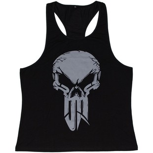 惩罚者骷髅男工字背心 健身服大码宽松健美力量举圆领无袖训练T恤