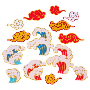红金浪花海浪中国风祝寿蛋糕插牌祥云云朵老人生日甜品台烘焙插件