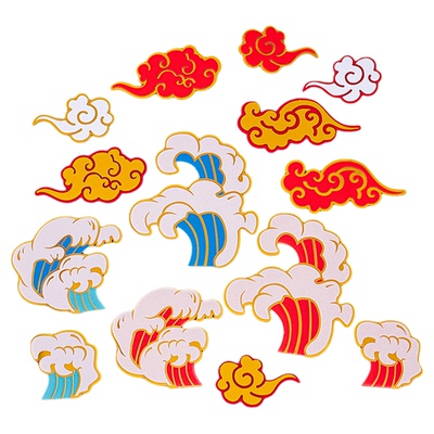 红金浪花海浪中国风祝寿蛋糕插牌祥云云朵老人生日甜品台烘焙插件