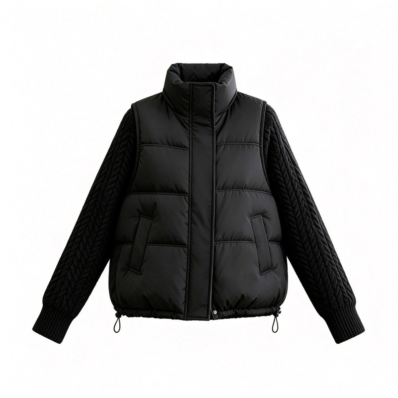 针织拼接设计立领拉链宽松休闲棉服外套保暖面包服棉衣上衣女秋冬