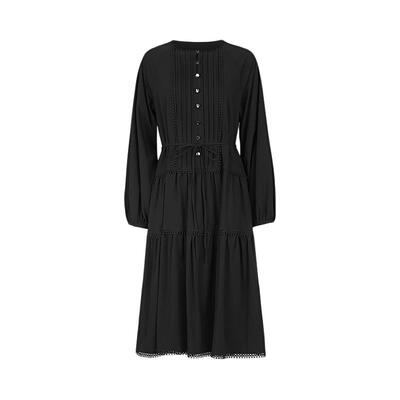 sdeer风琴褶收腰镂空花边连衣裙