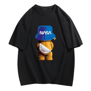 NASA概念2026新款夏款小熊印花纯棉男女同款短袖T恤潮牌装上衣