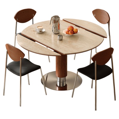 中古胡桃色可变圆桌伸缩