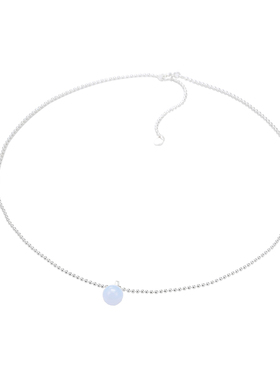 银饰天然蓝玉髓圆珠链锁骨链女