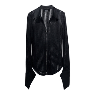 ANNAKIKI衬衫 设计师款女装小众 黑色流星双拉链修身长袖衬衣外套