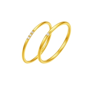 周六福黄金镶钻戒指女款5g足金钻石女戒一颗钻三颗钻素圈新年礼物