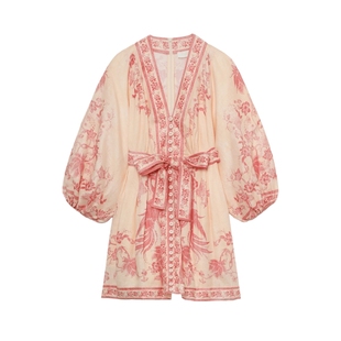 IT ZIMMERMANN女装泡泡袖连衣裙新款复古民族风系带短裙3500DSXP