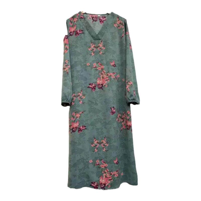新款轻奢蝴蝶飞香云纱连衣裙修身显瘦中年妈妈礼服长裙
