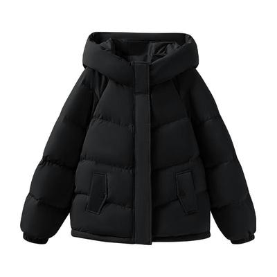 班尼路黑色连帽羽绒服女2025新款冬季小个子短款加绒保暖面包服N