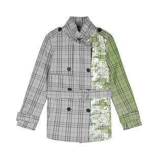 sdeer圣迪奥春装女装休闲立领格纹收腰晕染亮片外套S21182226