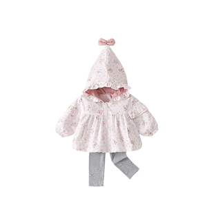 女童连帽外套套装春季2026新款女宝宝花边碎花上衣婴幼儿洋气春装