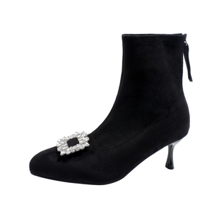 加肥加宽胖MM大码宽胖脚秋冬新款尖头水钻细跟气质显瘦时尚短靴