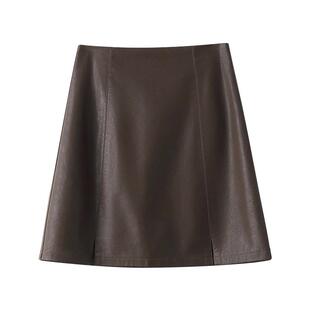 大码胖mm棕色pu皮裙半身裙女2025新款秋冬包臀裙小个子a字裙短裙