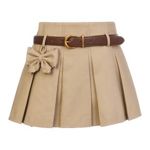 lefame拉飞姆2026春新款A字蝴蝶结挂饰褶裥半裙百褶裙配腰带短裙