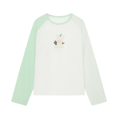 BIPOLAR苹果猫插肩袖长袖T恤罩衫潮牌撞色拼接套头圆领上衣春秋女