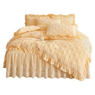 纯色a类夹棉绗缝被套单件200x230cm高级感花边公主风四季通用被罩