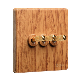 汉顿开关插座86型家用暗装BY黄木纹一开五孔带usb墙壁多孔面板