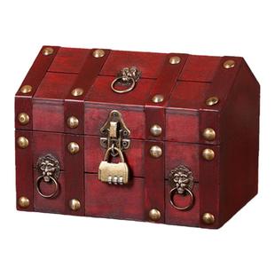 复古带锁收纳盒木质桌面首饰盒宝藏密码盒儿童百宝箱小箱子木盒子