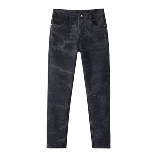 秋冬季新款时尚扎染牛仔裤男士硬汉风痞帅修身小脚休闲百搭长裤子