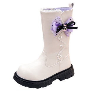 女童马丁靴高筒靴二棉库洛米公主靴真皮软底加绒棉靴2025秋冬新款