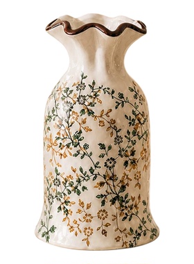 法式复古碎花陶瓷花瓶鲜花插花器客厅玄关桌面中古风家居装饰摆件