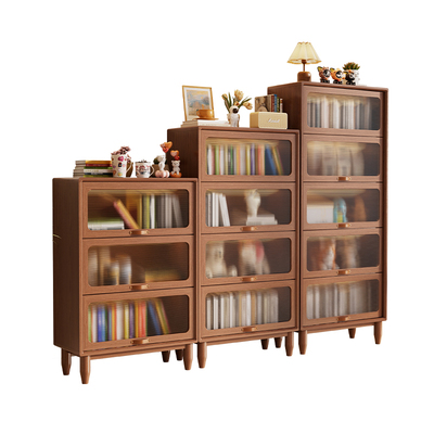 全实木进口FAS级橡胶木玻璃书柜