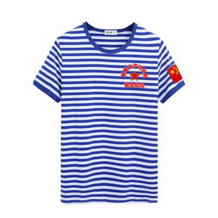 战友聚会海魂衫短袖T恤男中老年刺绣五角星国旗加文字纪念海军风