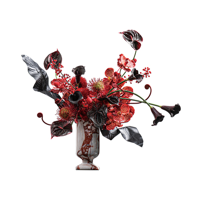 墨色林莽 中古风大理石仿真花艺 样板间售楼处会所花艺高级摆件