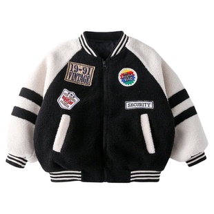 男童棒球服外套2025秋冬装新款儿童男孩冬季夹棉加厚时髦上衣