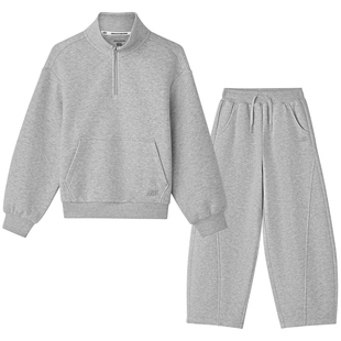 斯凯奇春季新款小个子运动爆款卫衣加厚套装外套灰色半拉链休闲服