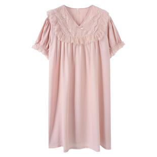 睡裙女短袖2026新款夏季带胸垫天丝棉麻高级感公主风夏天睡衣裙子