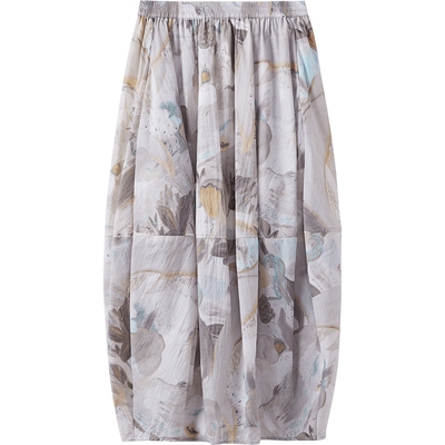 播商场同款雪纺印花花苞半身裙女夏季新款法式长裙BDS2BD2398