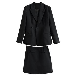 YH2.Chennnnn小宸家 很韩的高级感黑色西装外套女 高腰短裙套装春
