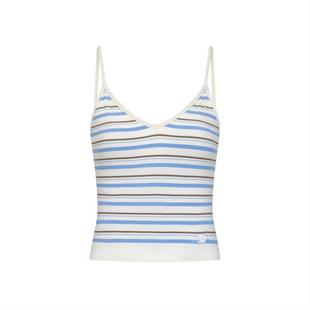 【限时特价】The Blender秋冬LOGO刺绣条纹V领固定胸垫美背背心女