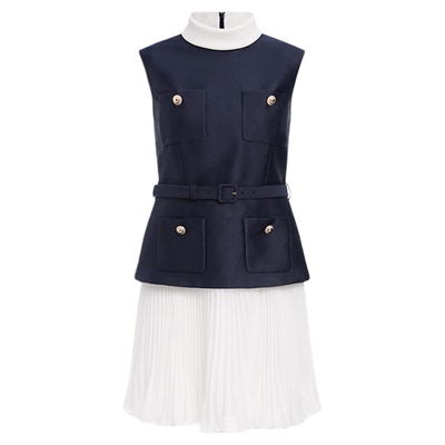 self-portrait假两件无袖连衣裙