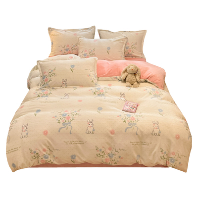 冬季牛奶绒四件套加绒被套床单