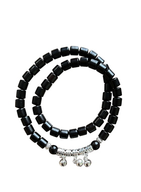 原创s925银铜钱铃铛黑檀木手串