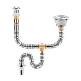 洗衣台不锈钢下水管陶瓷岩板高低双盆下水防鼠咬套装一大一小接口