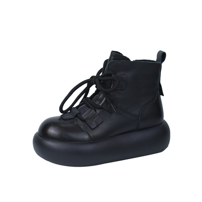 冬季新款真皮厚底加绒羊毛马丁靴