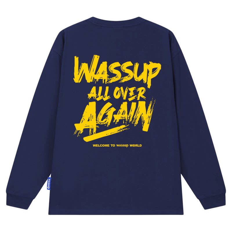 WASSUP美式字体重磅长袖T恤男秋