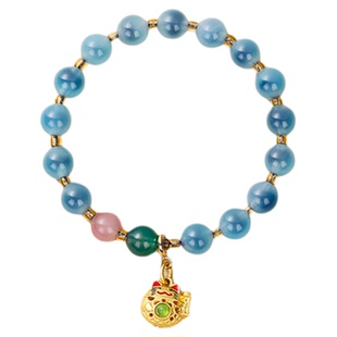 杭州灵隐香灰琉璃手串金箔琉璃串珠兔儿爷半糖手链情侣法物流通处