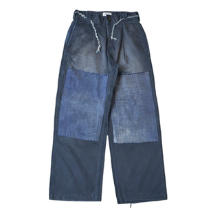 SONOFLOONG复古水洗做旧法工裤破坏鼹鼠皮工装裤刺子补丁多袋日系