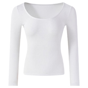 纯欲显身材绝美薄款微透低胸长袖U领紧身T恤内搭打底衫上衣女秋冬